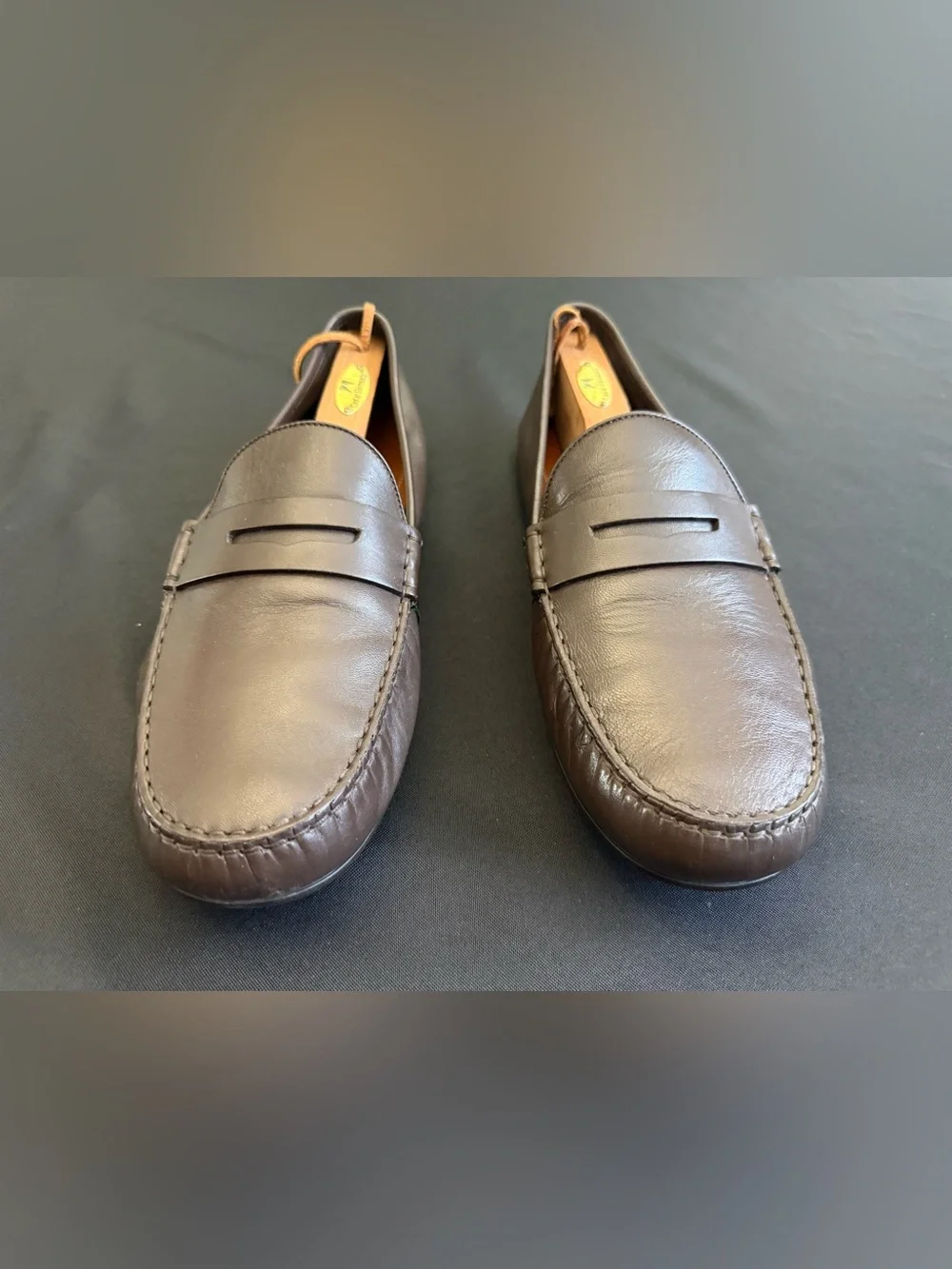 Classic Brown Gucci Leather Penny Loafers with Green-Red Accent Gucci Size 12D